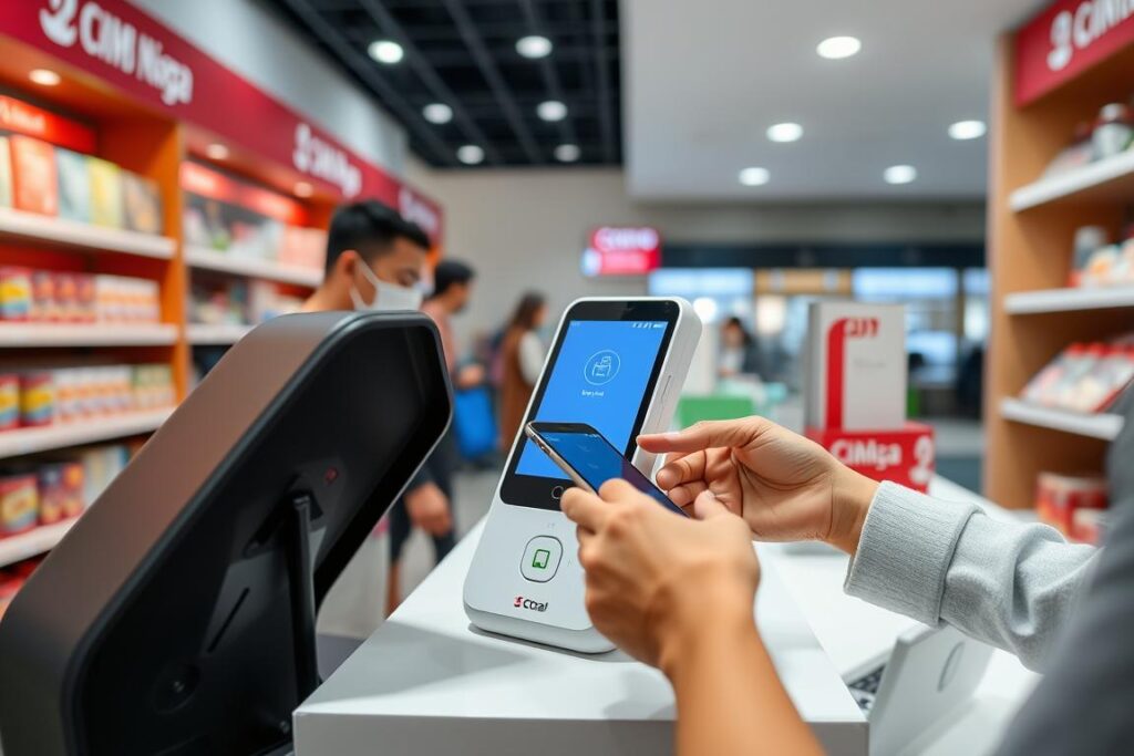 Terminal pembayaran CIMB Niaga Octo Mobile NFC di merchant retail
